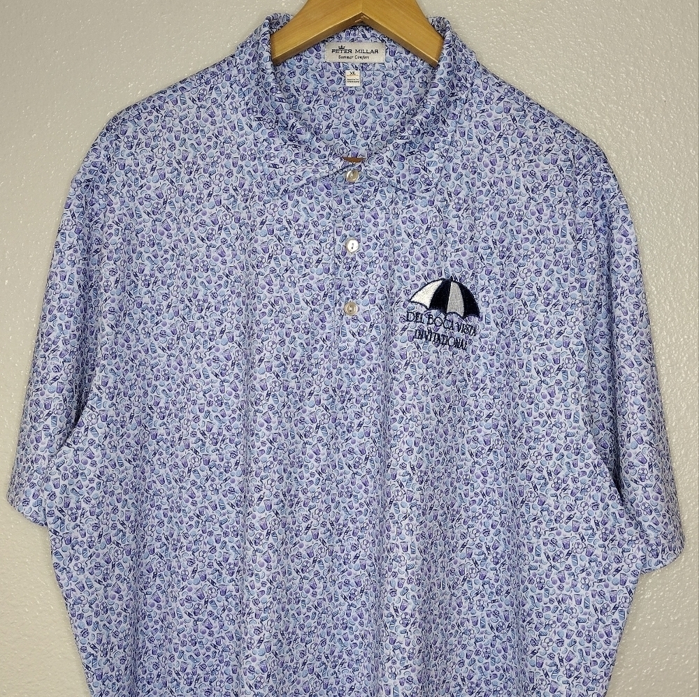Peter Millar Summer Comfort Wine Cup Print Golf Short Sleeve Polo Shirt Sz XL - Picture 3 of 15